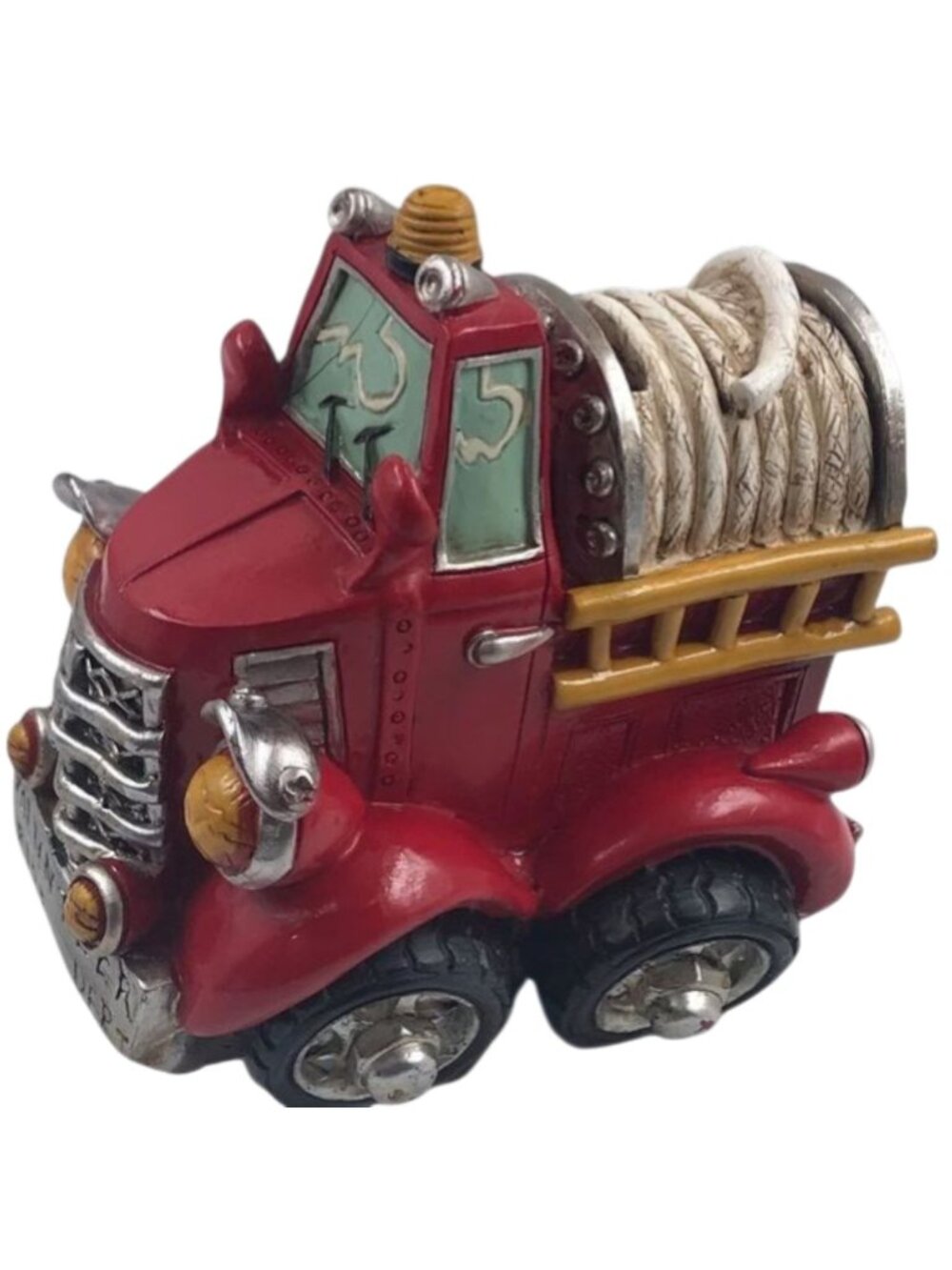 Vintage Volunteer Fire Dept Coin Bank Red Fire Truck Decoration Resin 4.5"